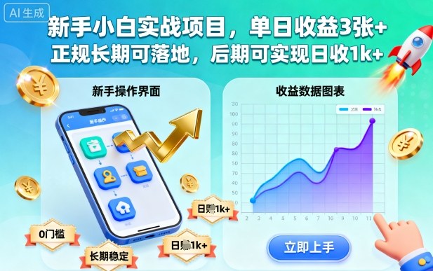 新手小白实战项目，单日收益3张+，正规长期可落地，后期可实现日收1k+【揭秘】